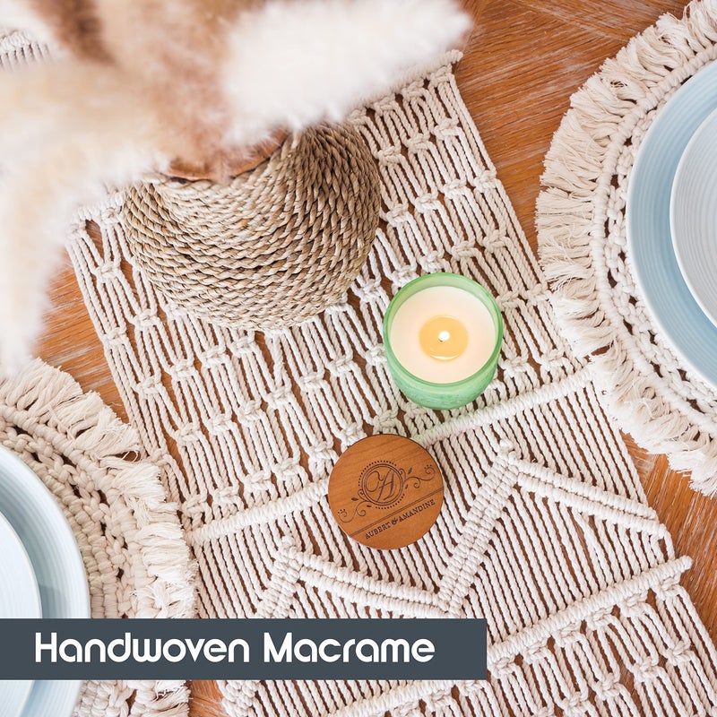 SnugLife Macrame Table Runner (86" X 13") Long | Boho Table Runner | Wedding Table Decor | Vintage Farmhouse and Bohemian Dining Room Style | Off-White - Image 3